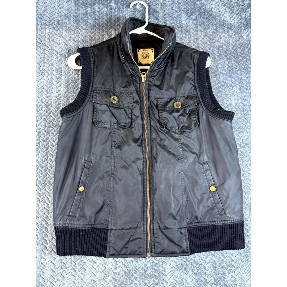 Old Navy Utility Vest Women Medium Brown Nylon Ribbed Trim Detail Lined Full Zip